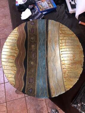 Vintage 1997 Signed G. Hoff Mabbhaffh Abstract Paper Fiber Round Wall Art Plaque